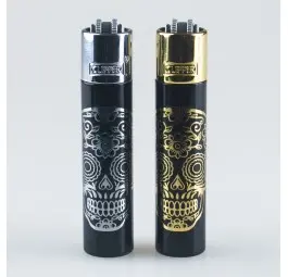 Metalowa Zapalniczka Clipper - Gold & Silver Mexican Skulls