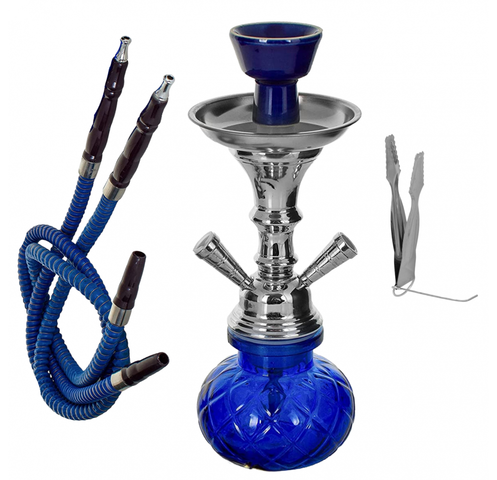 Fajka wodna / Shisha 2-wężowa niebieska - BLUE 28cm