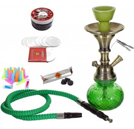 Fajka wodna / Shisha 1-wężowa zielona - GREEN 28 cm ZESTAW