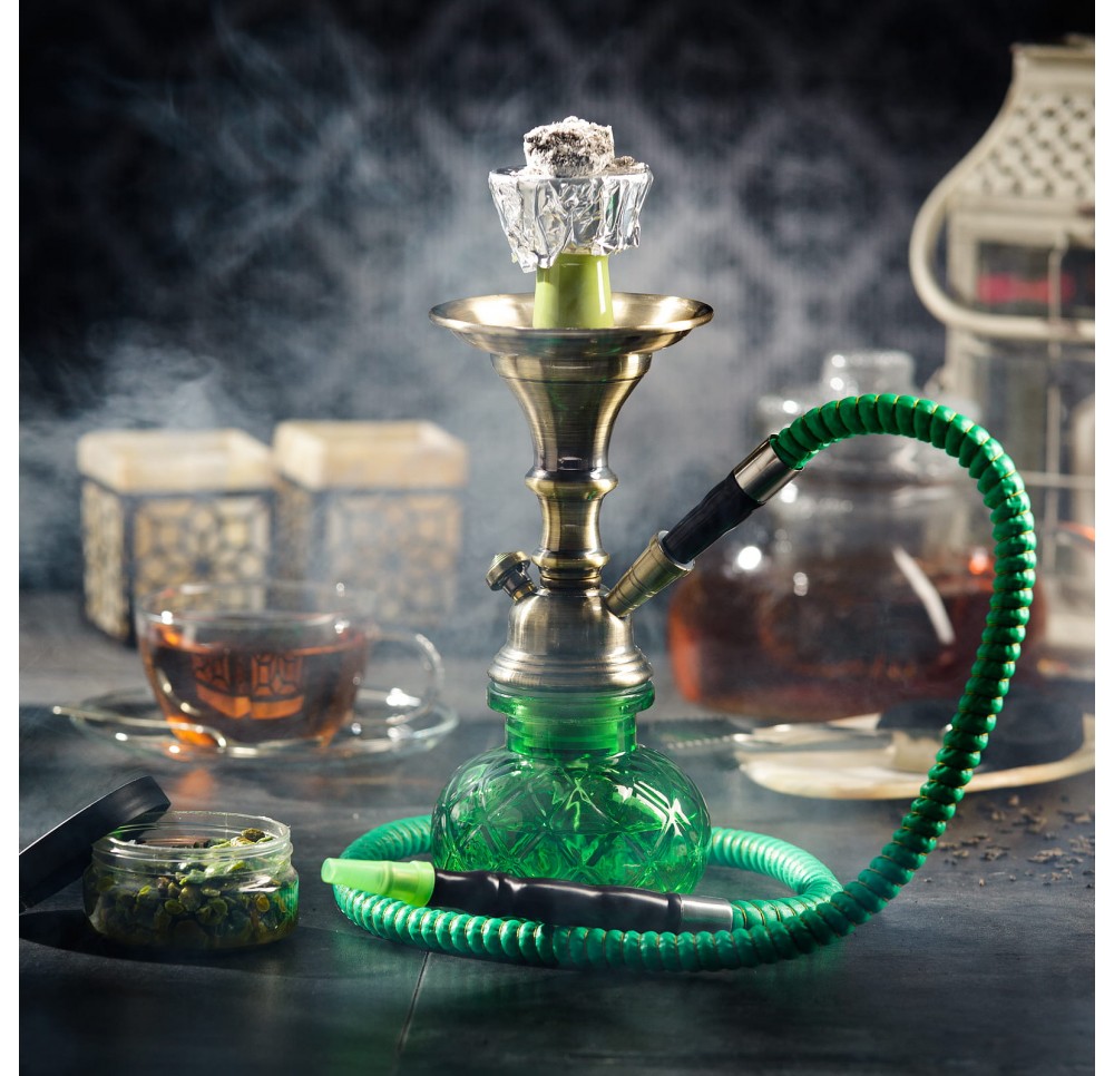 Fajka wodna / Shisha 1-wężowa zielona - GREEN 28 cm ZESTAW