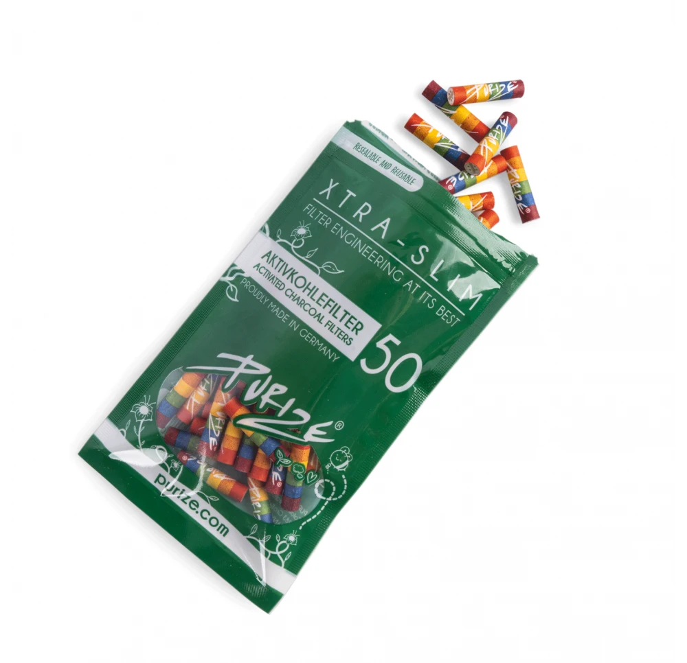 Filtry z węglem aktywnym Purize XTRA Slim Rainbow 6 mm / 50 szt.