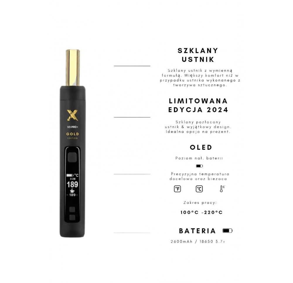 X-Max V3 Pro+ Gold Edition - Waporyzator przenośny do suszu ze szklanym ustnikiem