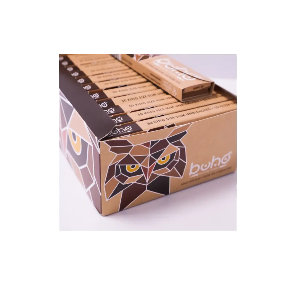 BOX - 24 x Bibułki BUHO Natural King Size Slim + Tips