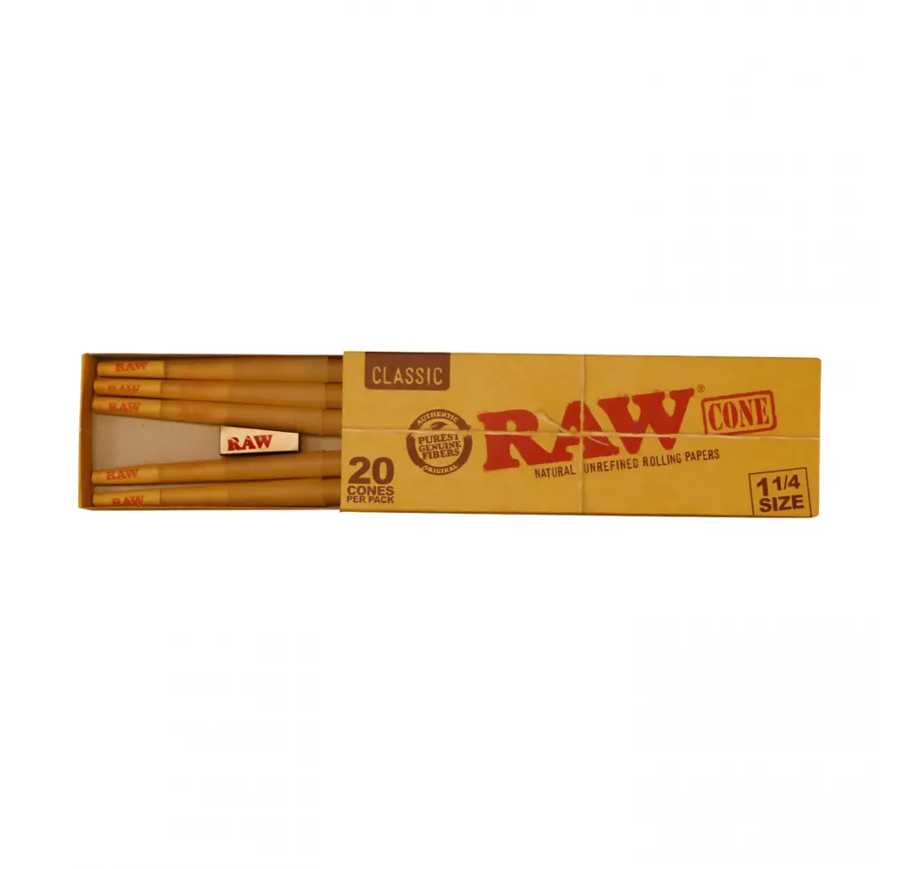 Stożki skręcone bibułki RAW 1 1/4 z filtrami 20szt