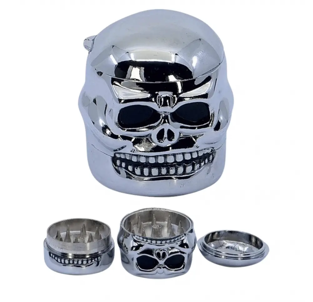 Młynek metalowo-akrylowy Silver Skull 3-część 4,5cm