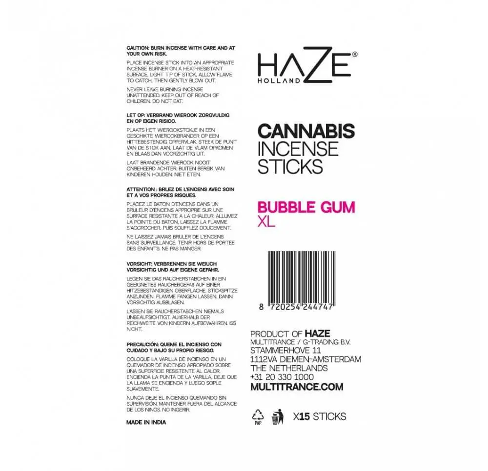 Konopne kadzidełka zapachowe HaZe - Bubblegum XL