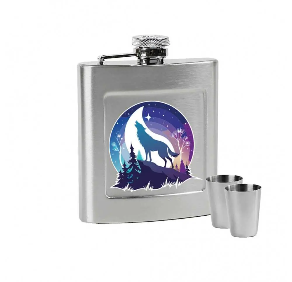 Zestaw piersiówka Dan Barmore WILK 240ml z kieliszkami